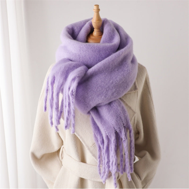 Mohair Pure Color All-matching Winter Warm Lengthened Fringe Bib Towel Limorista