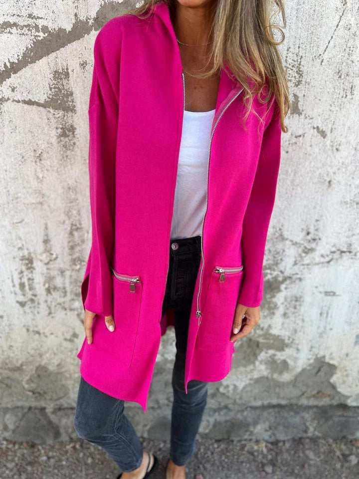 Autumn And Winter Solid Color Casual Zipper Hooded Jacket Coat Limorista