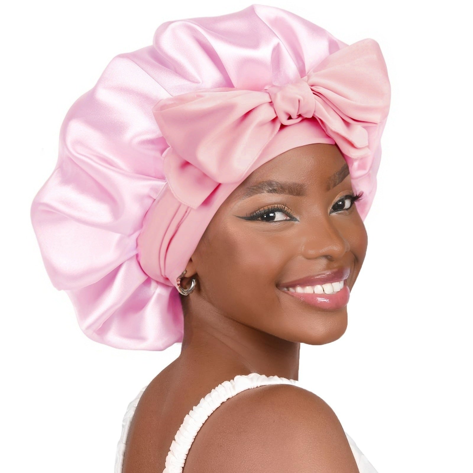 Double-layer Ribbon Round Cap Bow Hair Care Wide-brimmed Hat Limorista