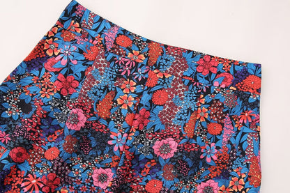 Flower Print Bowknot Decoration Short Sleeve Top Straight Casual Trousers Suit Limorista