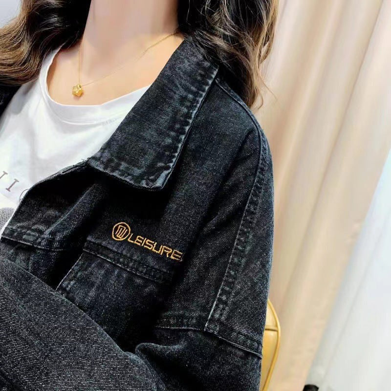 Loose Embroidered Lettered Black Denim Jacket Slimming Jacket Coat For Women Limorista