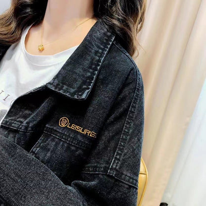 Loose Embroidered Lettered Black Denim Jacket Slimming Jacket Coat For Women Limorista