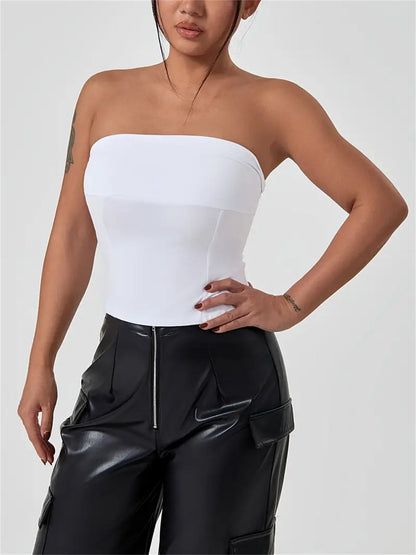 Crop Solid Color Tube Top, Sexy Strapless Top For Spring &amp; Summer, Women&