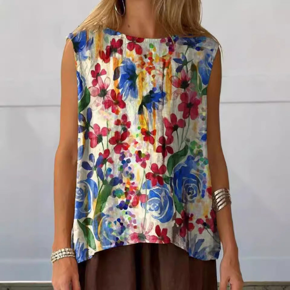 European And American Floral Cotton Linen Vest Limorista