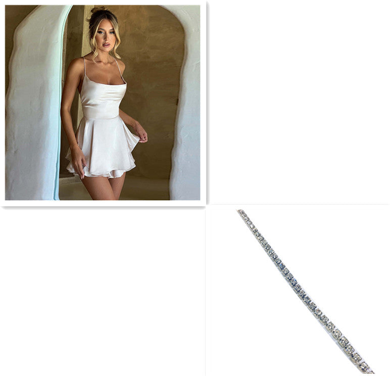 Sexy Suspender Skirt For Women Elegant Slim Strap Satin Backless Lace Up A-Line Short Dress Lady Limorista