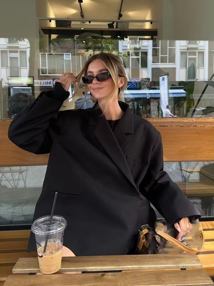 Lapel Side Slit Suit Jacket Women&