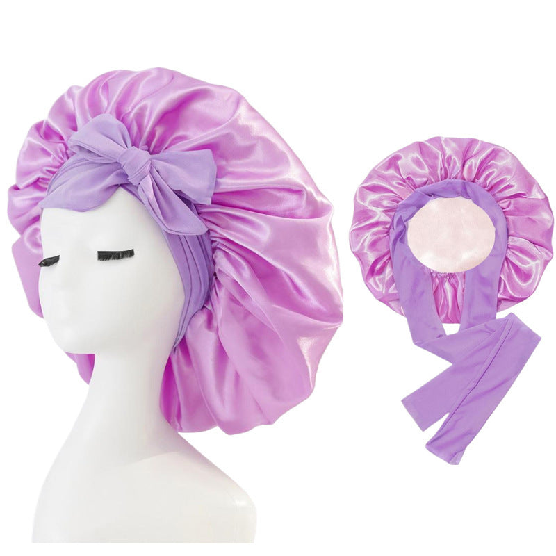 Double-layer Ribbon Round Cap Bow Hair Care Wide-brimmed Hat Limorista