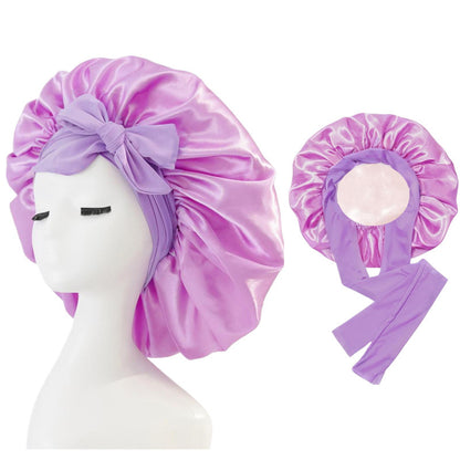 Double-layer Ribbon Round Cap Bow Hair Care Wide-brimmed Hat Limorista