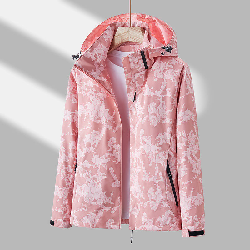 Printed Hooded Windbreaker Unisex Fashion Solid Color Zip-up Jacket Waterproof Windproof Outwear For Women Men Clothing Limorista