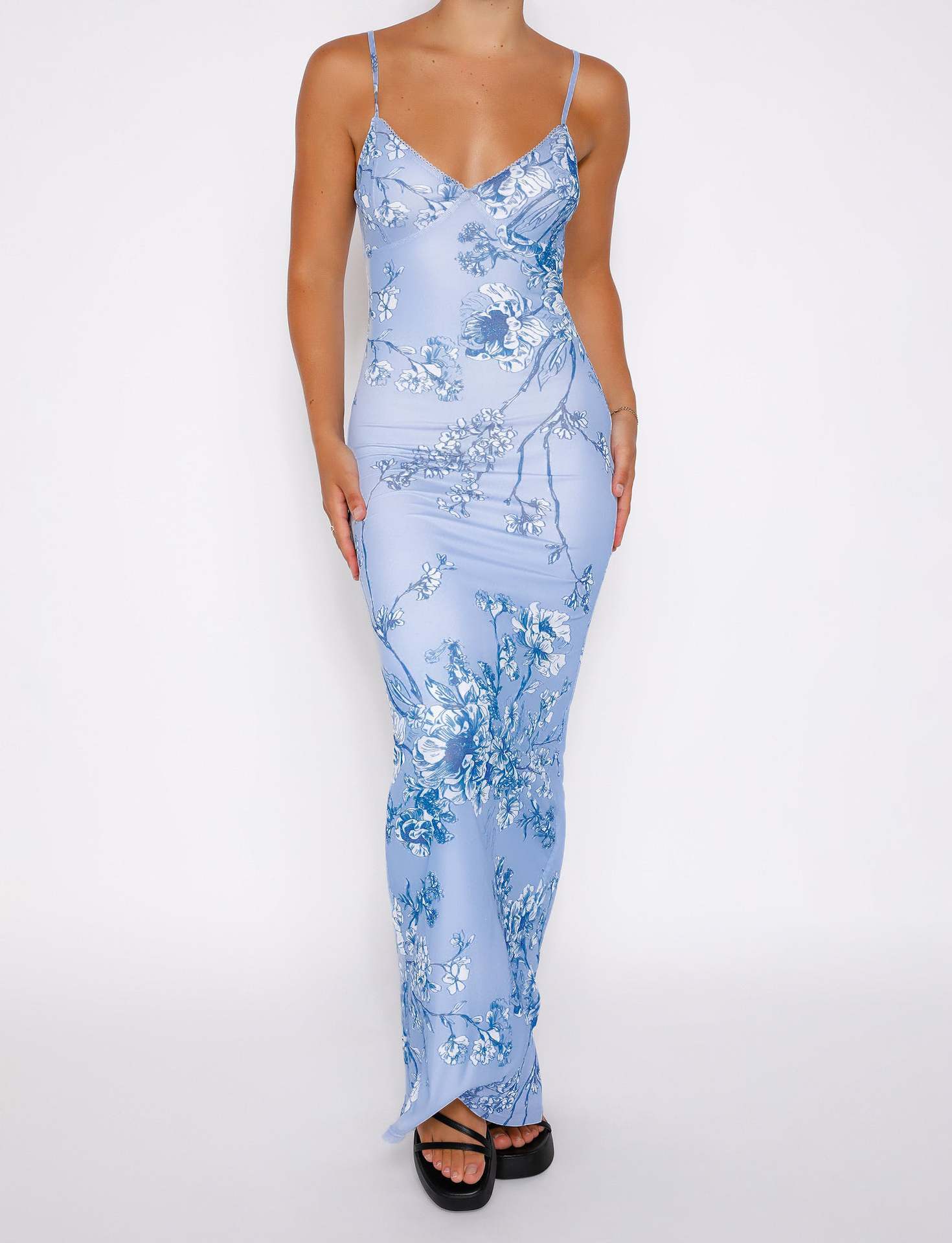 Y2K Slim Flowers Printing Slip Dress Women&