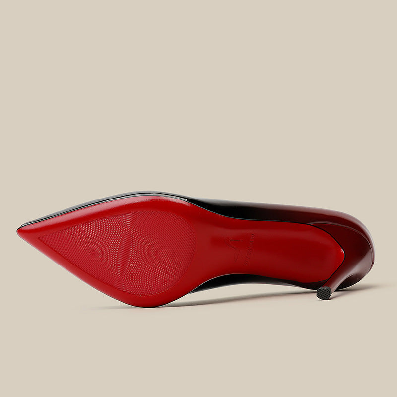 Patent Leather Black Red Gradient Color High Heels Niche Design Limorista