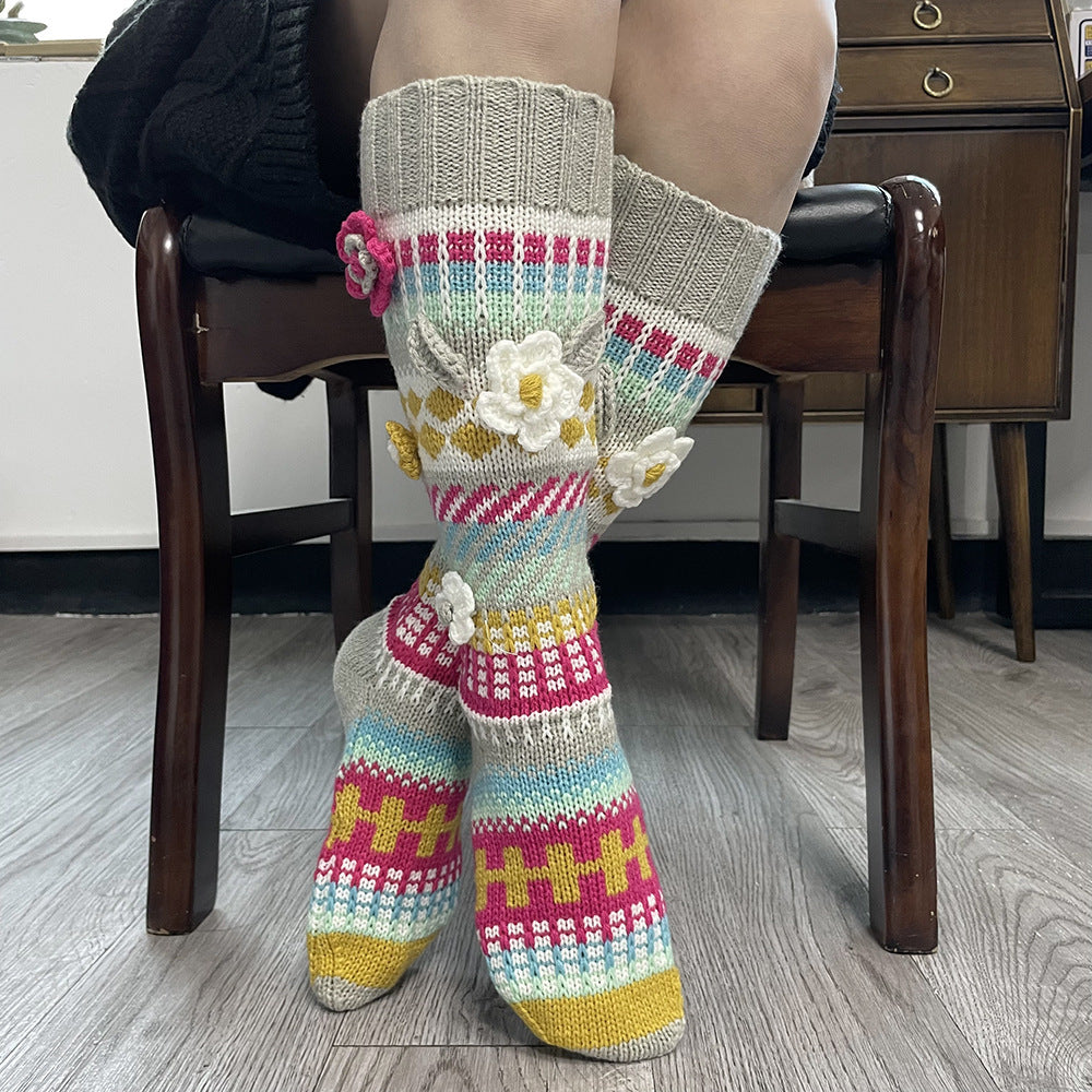 Ins Style Retro Jacquard Long Ladies Hand Crochet Floor Socks Limorista