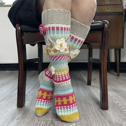 Ins Style Retro Jacquard Long Ladies Hand Crochet Floor Socks Limorista