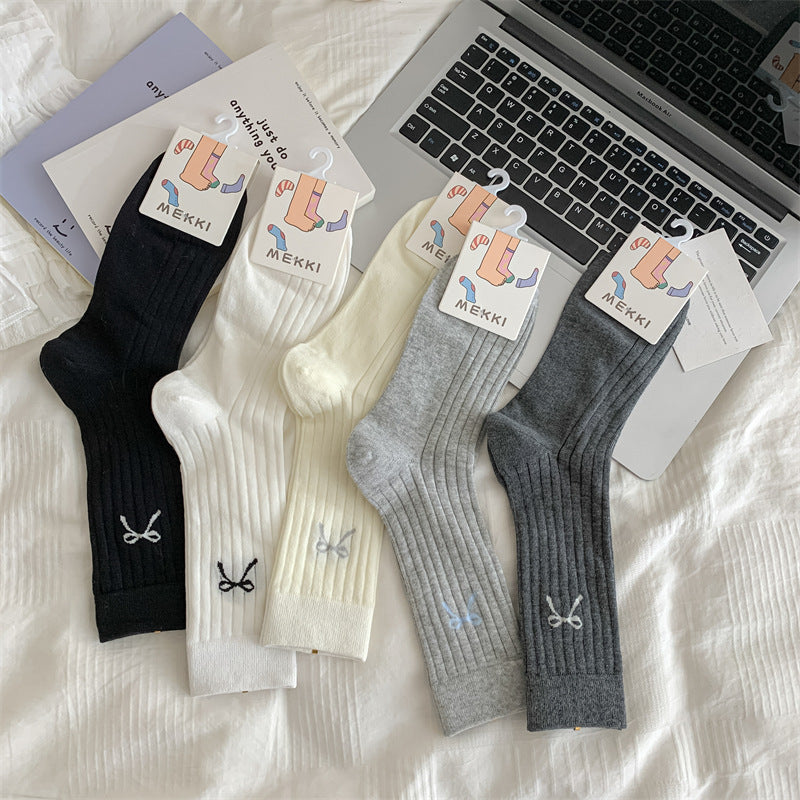 Cute Girl Bow Tube Socks Hollow Bunching Socks Limorista