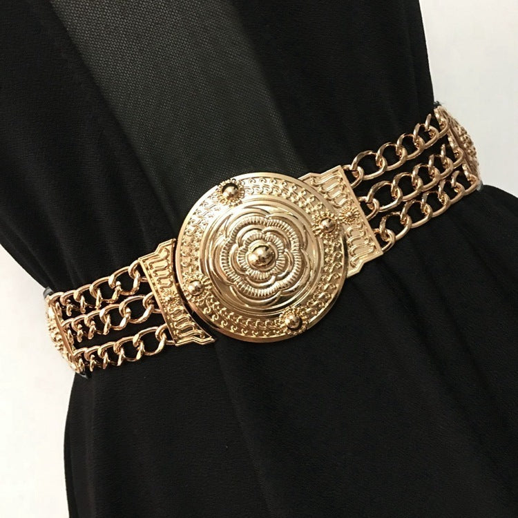 Fashion Metal Elastic Wide Belt Chain Flower Decoration Limorista