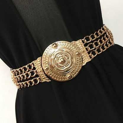 Fashion Metal Elastic Wide Belt Chain Flower Decoration Limorista