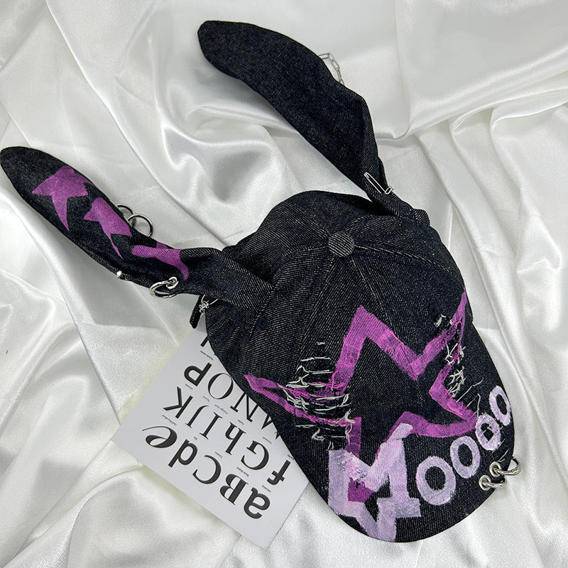Special-interest Design Y2g American Graffiti Punk Denim With Hole Rabbit Limorista