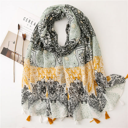 Japanese Style Artistic Fresh Cotton And Linen Scarf Retro Patchwork Bohemian Cashew Print Limorista