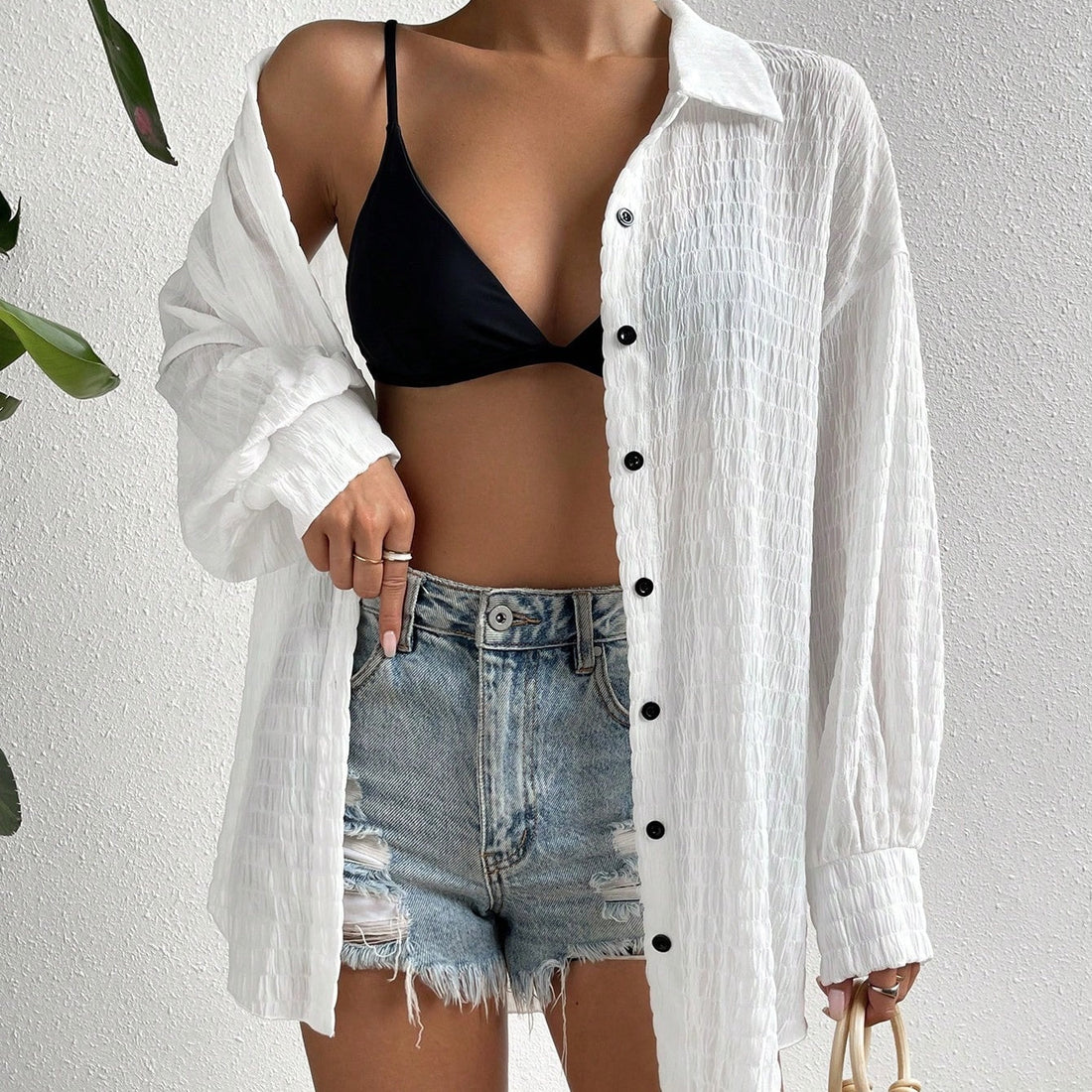 Drop Shoulder Button Front Kimono,Long Sleeve Tops Limorista