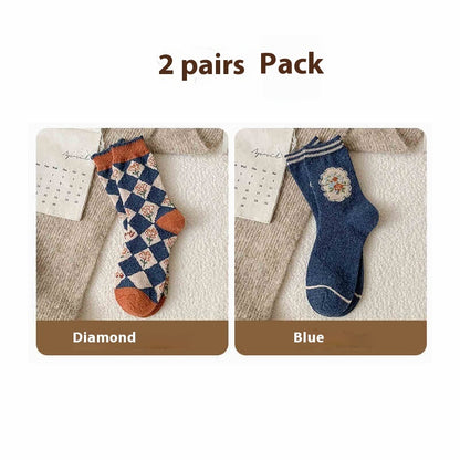 Vintage Small Flower Wool Socks Fleece Lined Padded Warm Keeping Tube Socks Limorista