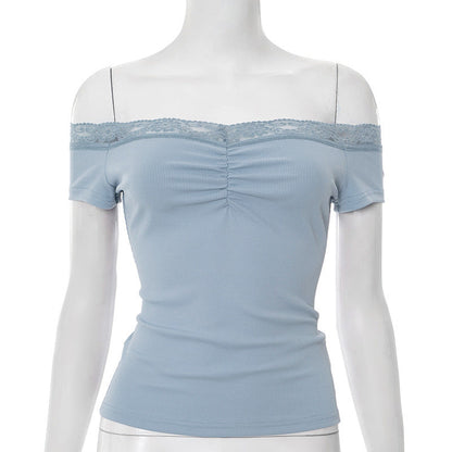 Solid Color Sleeveless Off-neck Lace Top Limorista