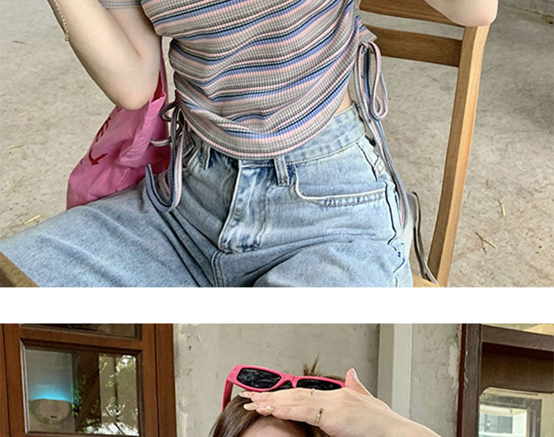 Niche Striped Drawstring Waist-tight French Sweet And Spicy Limorista