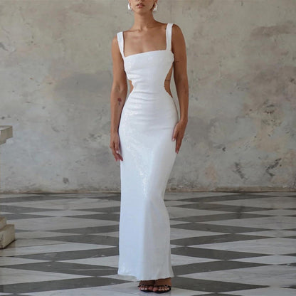Sequin Sling Square Collar Backless Dress Dress Skirt Limorista