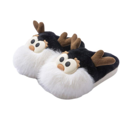Cute Cartoon Christmas Deer Cotton Shoes Winter Indoor Floor Home Slippers Half-covered Heel Warm Plush Shoes Women Limorista