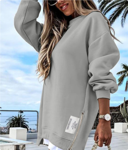 Zipper Decorations Round Neck Sweater Dress Limorista