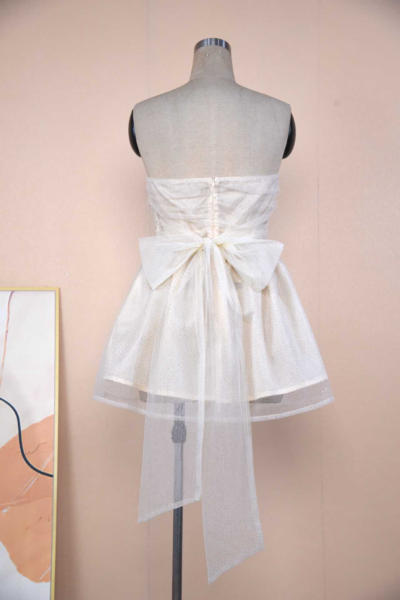 Tube Top Lace Dress With Back Bow-knot Summer Fashion Temperament Mesh Stitching Off-neck Short Skirt Limorista