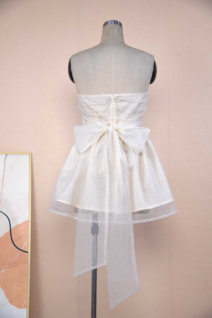 Tube Top Lace Dress With Back Bow-knot Summer Fashion Temperament Mesh Stitching Off-neck Short Skirt Limorista