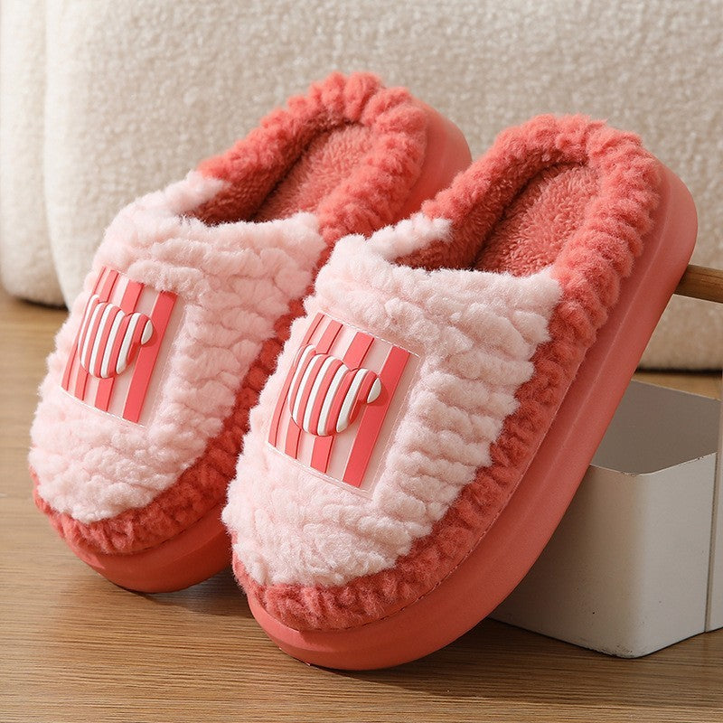 New Color-matching Lamb Slippers Indoor Couple Non-slip Floor Bedroom Slipper Winter Warm House Shoes For Women Men Limorista