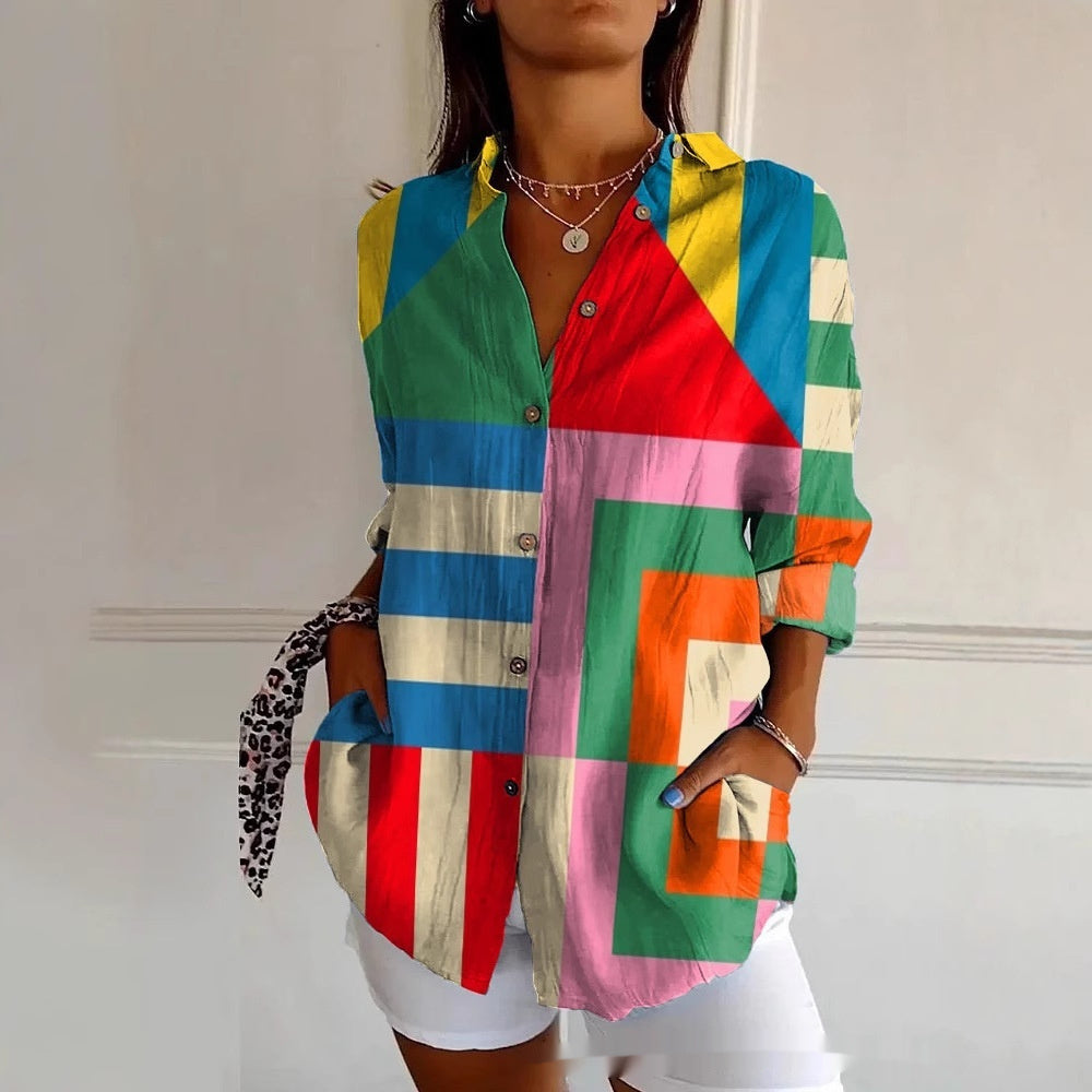 Striped Long-sleeved Shirt Women&
