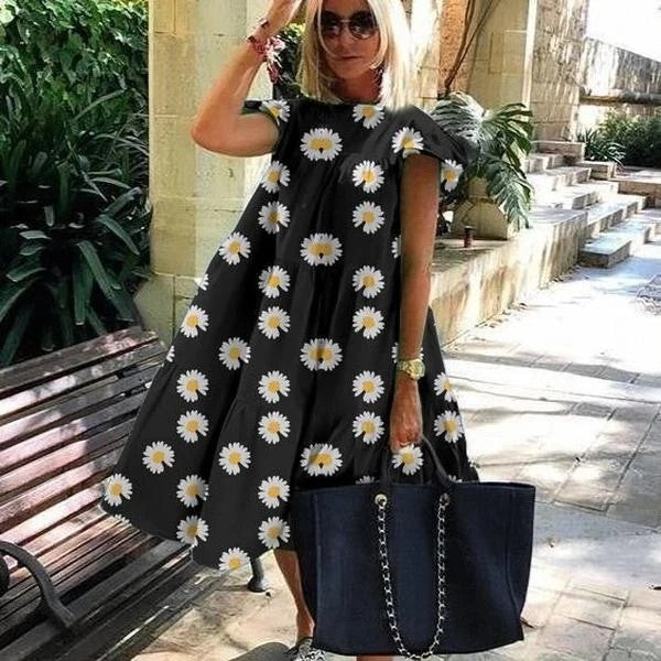 Foreign Trade Cross-border Sweet Holiday Floral Print A- Line Dress Limorista