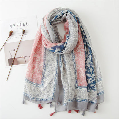 Japanese Style Artistic Fresh Cotton And Linen Scarf Retro Patchwork Bohemian Cashew Print Limorista