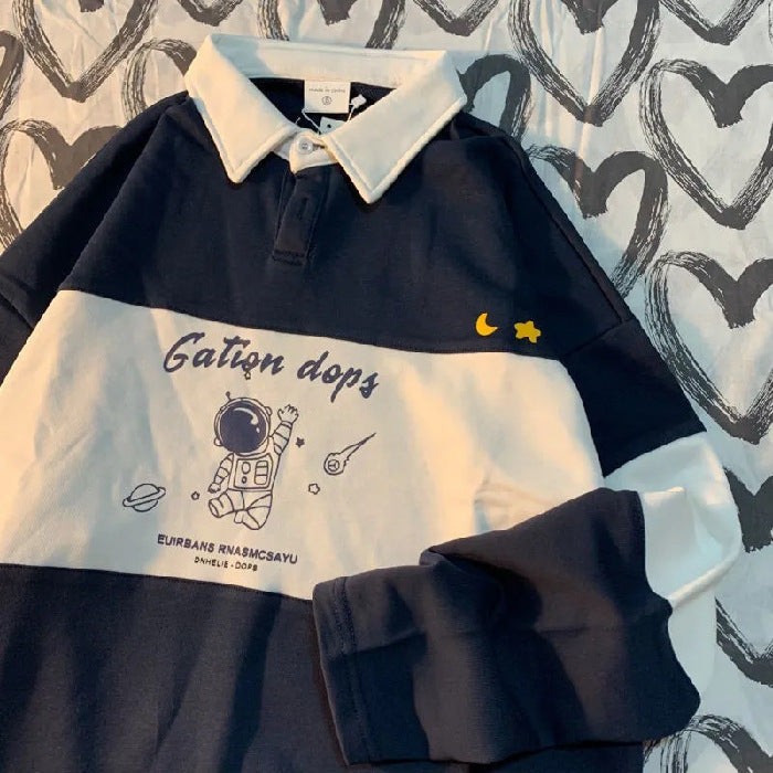 Polo Collar Astronaut Printed Sweater Women&