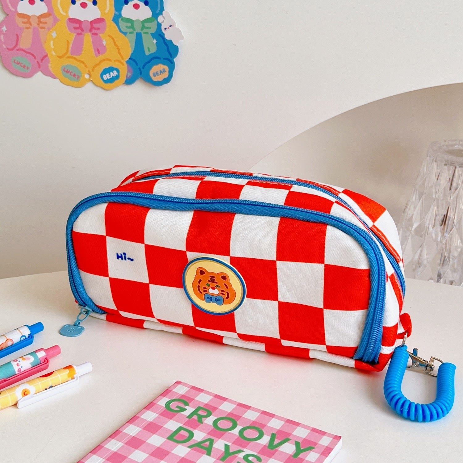 Japanese Simple Large-capacity Checkerboard Pencil Case Limorista