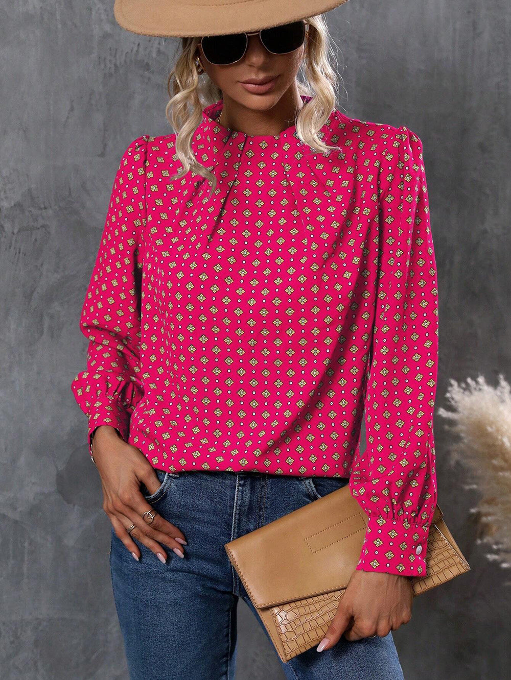 Half Turtleneck Pullover Long Sleeve Printed Temperament Shirt Limorista