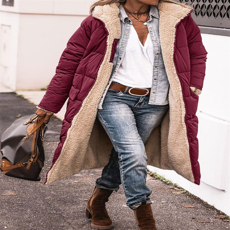 Solid Color Hooded Cotton Long Sleeve Double-sided Wear Slim Fit Elegant Cardigan Coat Top Limorista