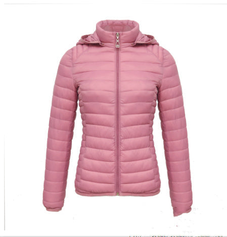 Autumn And Winter Zipper Short Hooded Detachable Solid Color Stand Collar Lightweight Cotton-padded Jacket Limorista