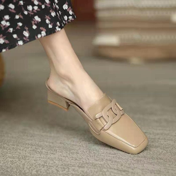 Slip-on British Metal Buckle Square Toe Leather Shoes Limorista