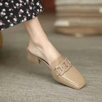 Slip-on British Metal Buckle Square Toe Leather Shoes Limorista