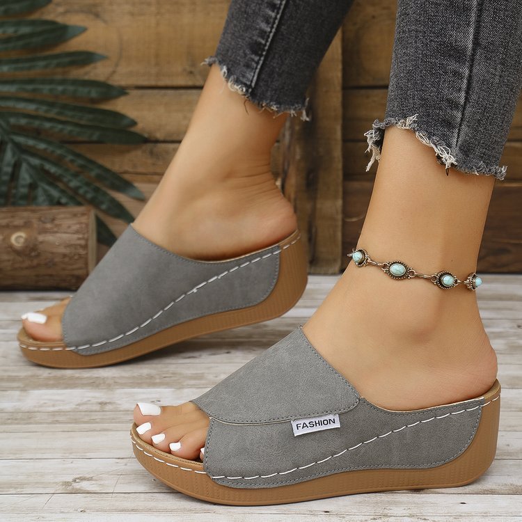 Summer Wedge Slides Slippers Fashion Fish Mouth Thick Bottom Roman Shoes Solid Color Beach Sandals For Women Limorista