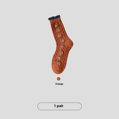Vintage Small Flower Wool Socks Fleece Lined Padded Warm Keeping Tube Socks Limorista