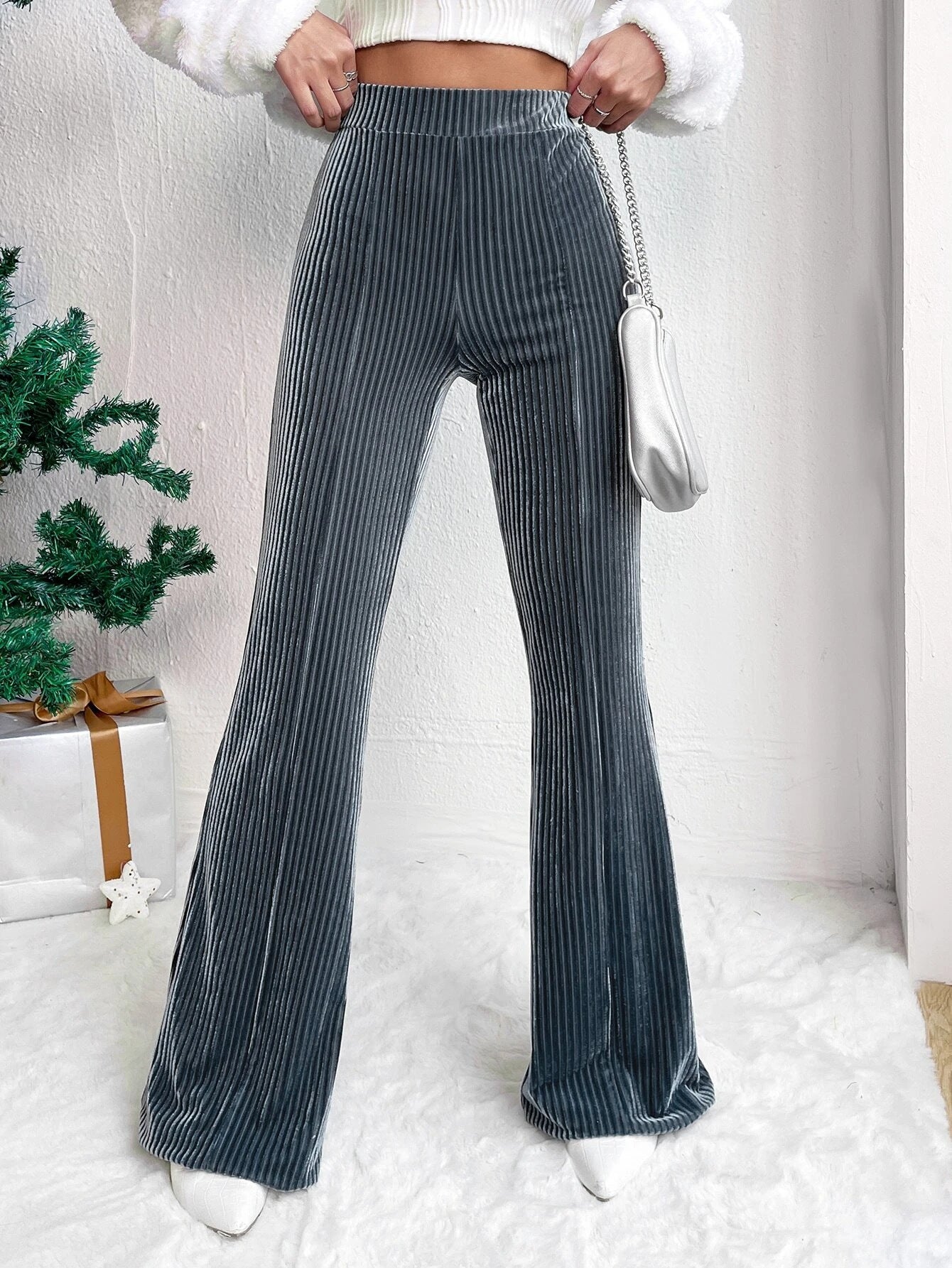 High Waist Lamp Wick Corduroy Bell-bottom Pants Wide Leg Women Limorista