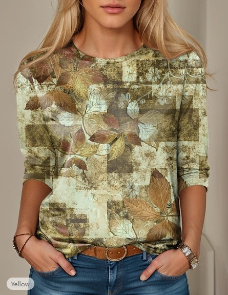Long Sleeve Slim-fit T-shirt With Round Neck Digital Printing Limorista