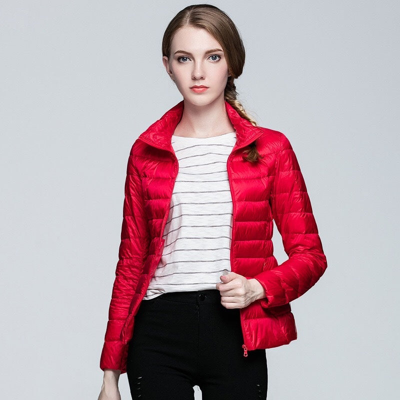 Slim Fit Stand Collar Plus Size White Duck Down Women&