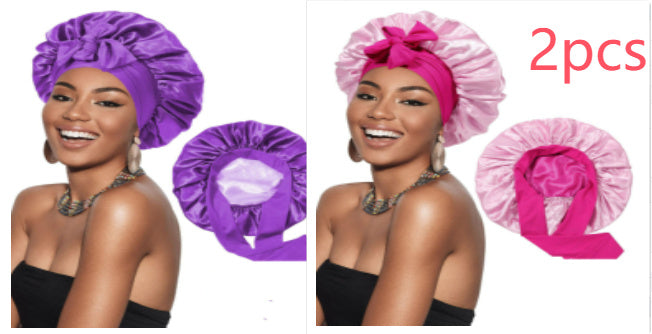 Double-layer Satin Ribbon Round Cap Bow Artificial Silk Beauty Hair Care Wide-brimmed Hat Limorista