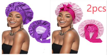 Double-layer Satin Ribbon Round Cap Bow Artificial Silk Beauty Hair Care Wide-brimmed Hat Limorista