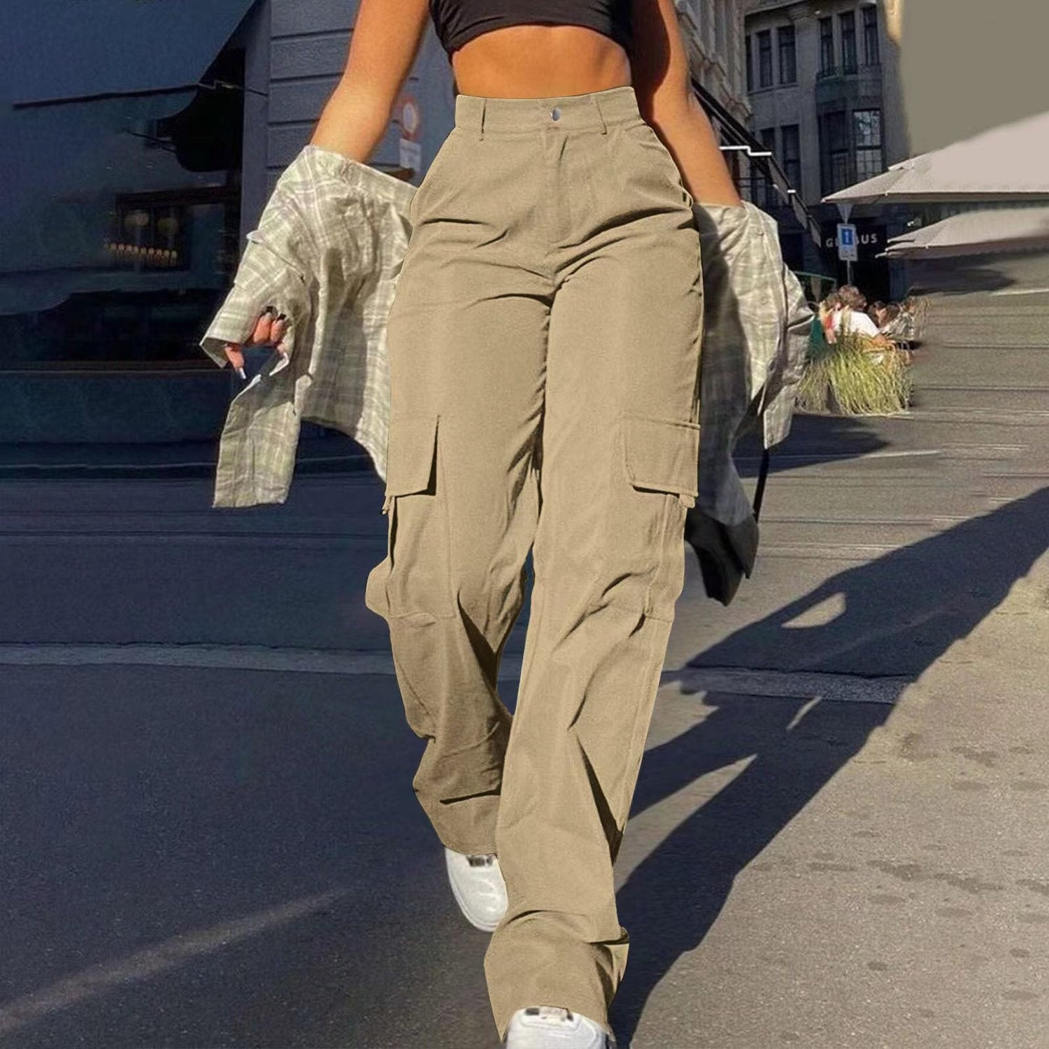 Multi-Pocket Workwear Straight-leg Trousers Limorista